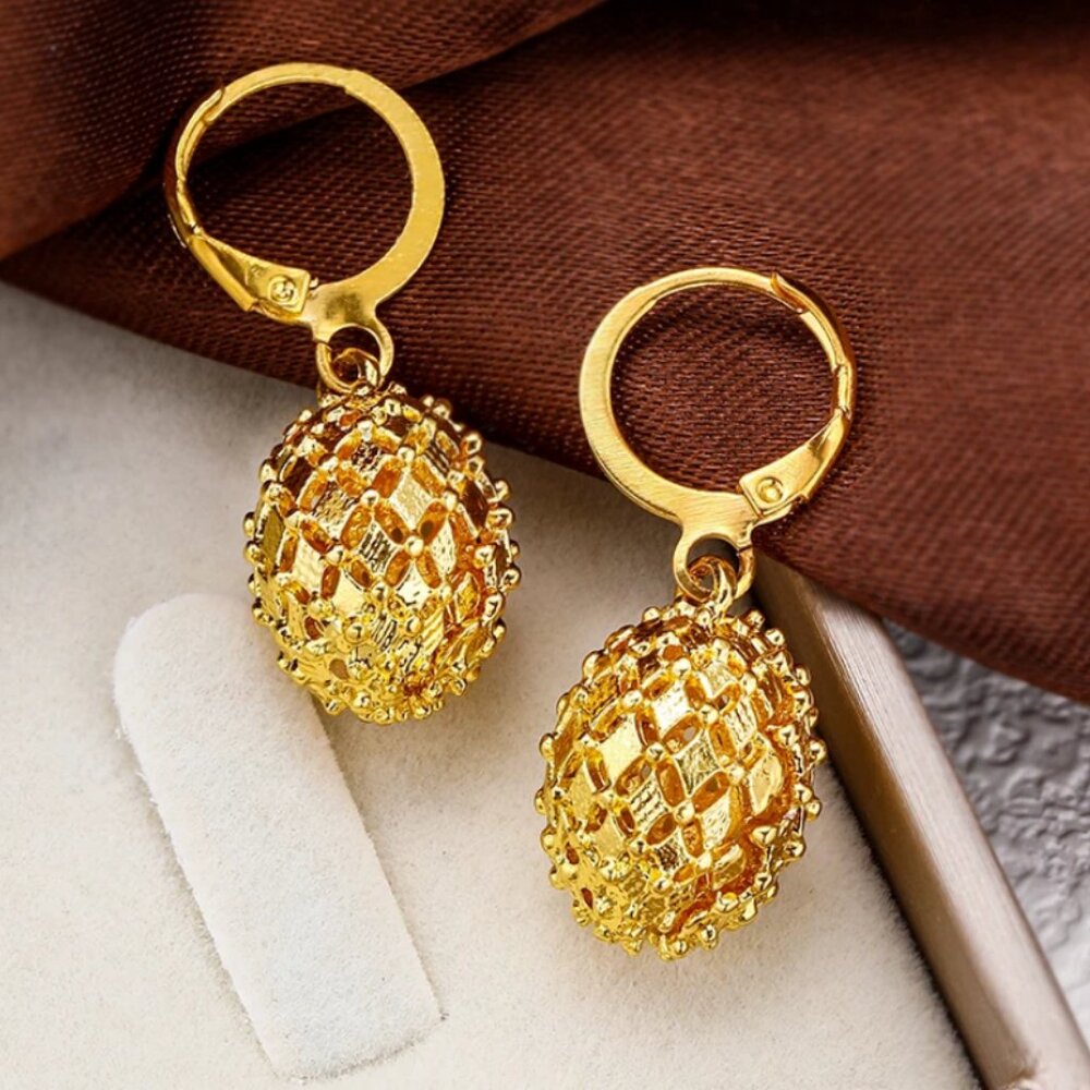 14K Gold Chunky Round Ball Womens Earrings NEW Hanging Drop 14 K Silver Jewelry